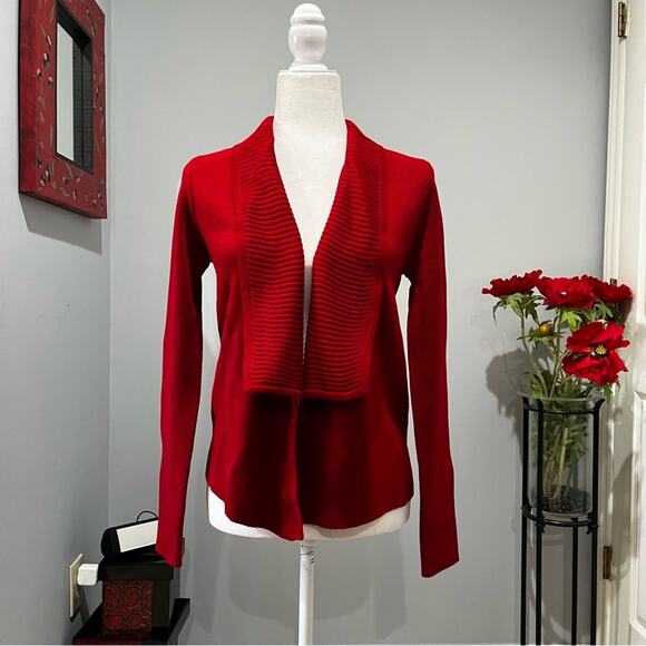 NEW Ann Taylor Loft Merino Wool Ribbed Shawl Collar Cardigan Sweater Red XS NWT - Picture 8 of 14